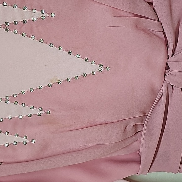70s 80s Vintage handmade dress. Jester color block pink and rhinestones midi LS - Picture 4 of 15